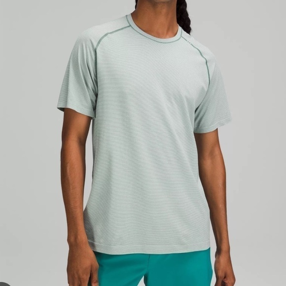 LULULEMON Metal Vent Tech Short Sleeve Green White Stripe XL - Picture 2 of 9